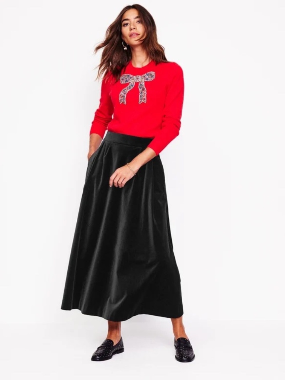 Boden Angelica Velvet Midi Skirt